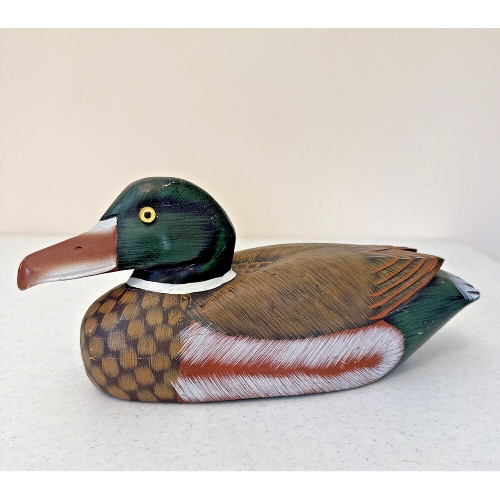 Vintage Hand Carved & Painted Wooden Mallard Duck Decoy Figurine